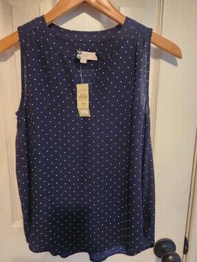 Loft Petites Blouse Blue With Stars Sleeveless Size XXSP NWT